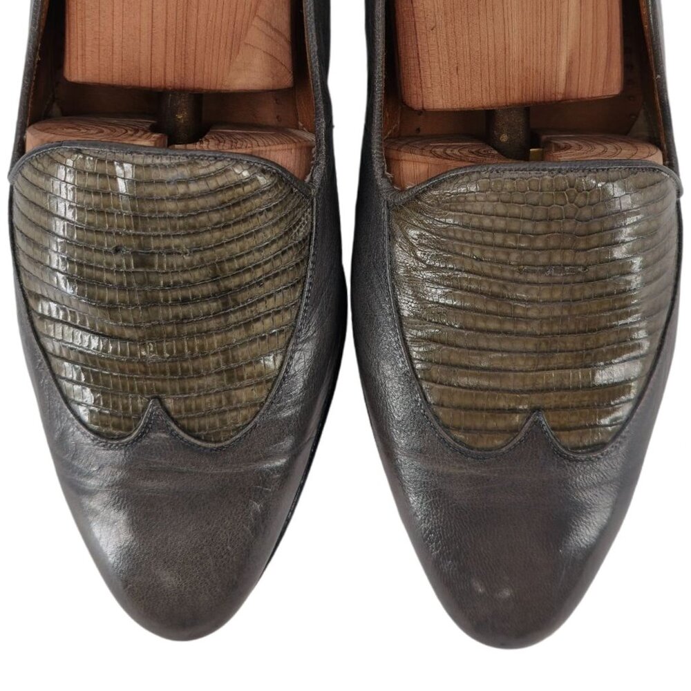 Vintage Exotic Rodolfo Valentino Gray Teju Lizard Men Size 9 Dress Shoes Loafers - Picture 2 of 13